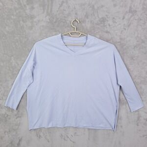 PLANET  LAUREN G Pima To V-Neck Blue Oversized One Size Fitted Sleeve